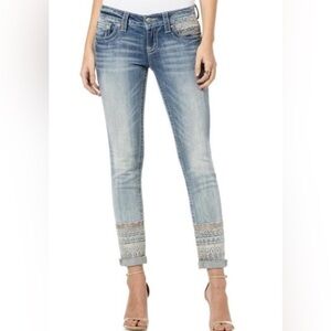 Miss Me | Signature Cuffed Skinny | Denim Jeans | Stitched Detailing | Size 29
